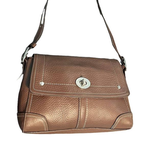 Coach Hamilton F13957 Crossbody Brown Leather Flap Purse - Picture 1 of 13